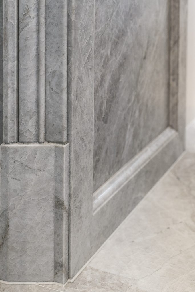 Taj Mahal quartzite architraves with bespoke edge profiles throughout — Chapel Street, Roma Marble