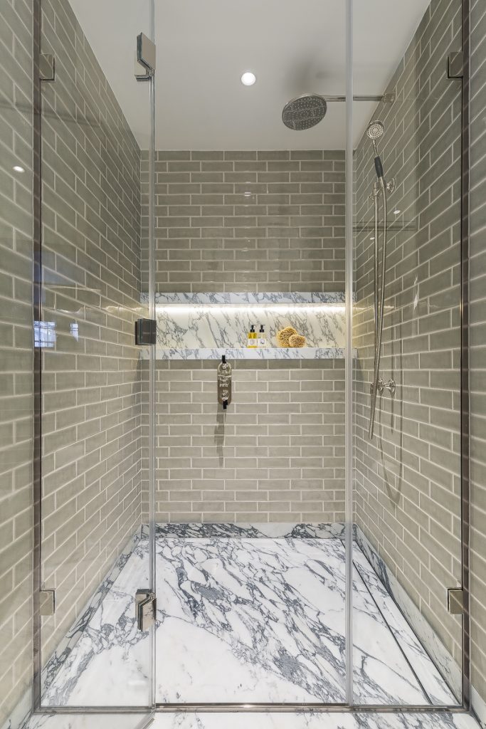 A marble shower floor and niche, drawing on Carrara — Chapel Street, Roma Marble