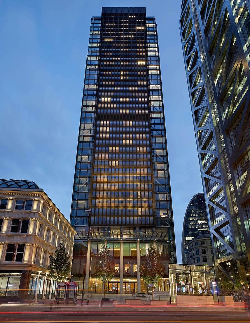 For the main island in the lobby, we used Emperador Light marble — Bishopsgate, Roma Marble