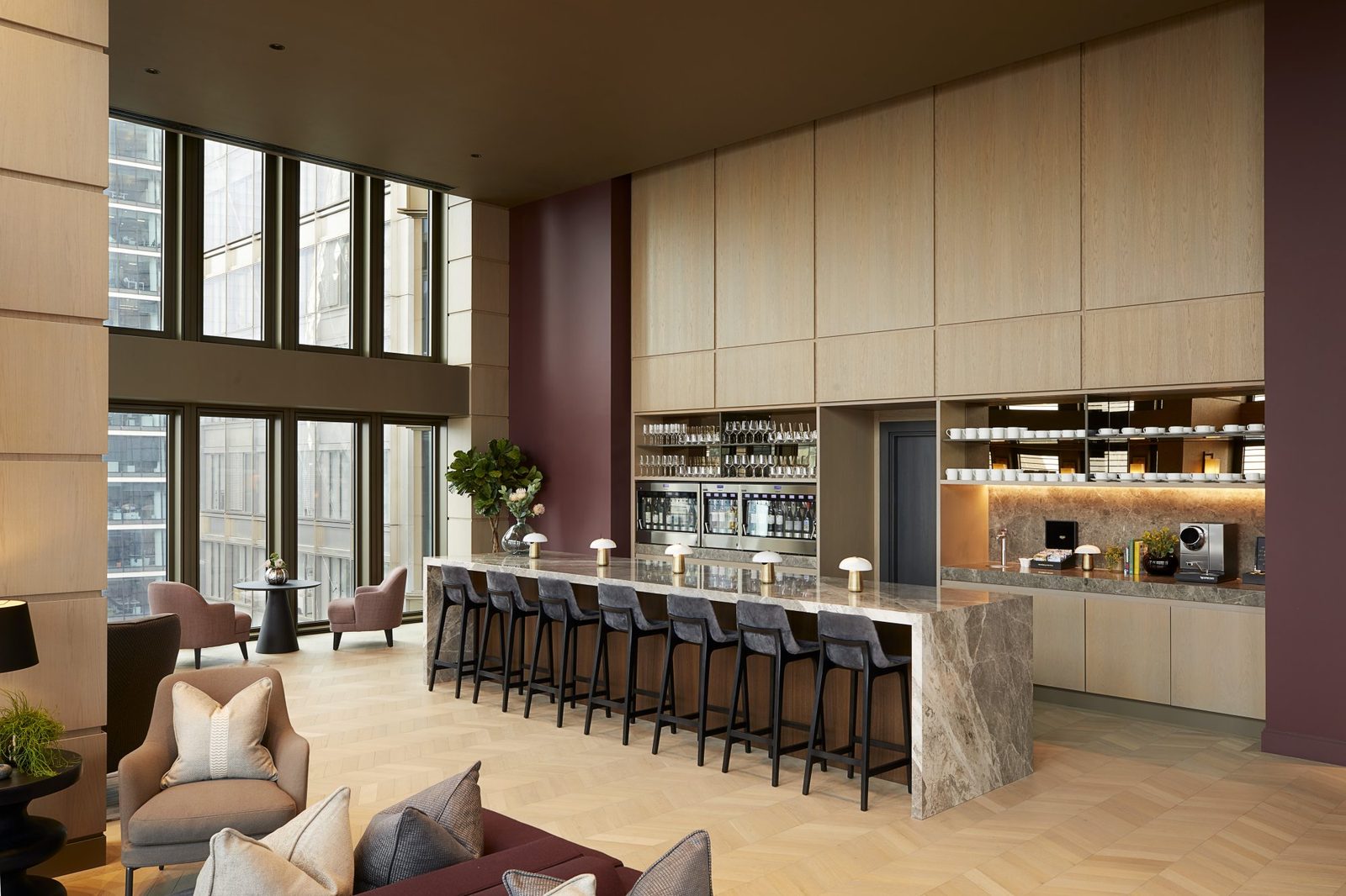 For the main island in the lobby, we used Emperador Light marble — Bishopsgate, Roma Marble