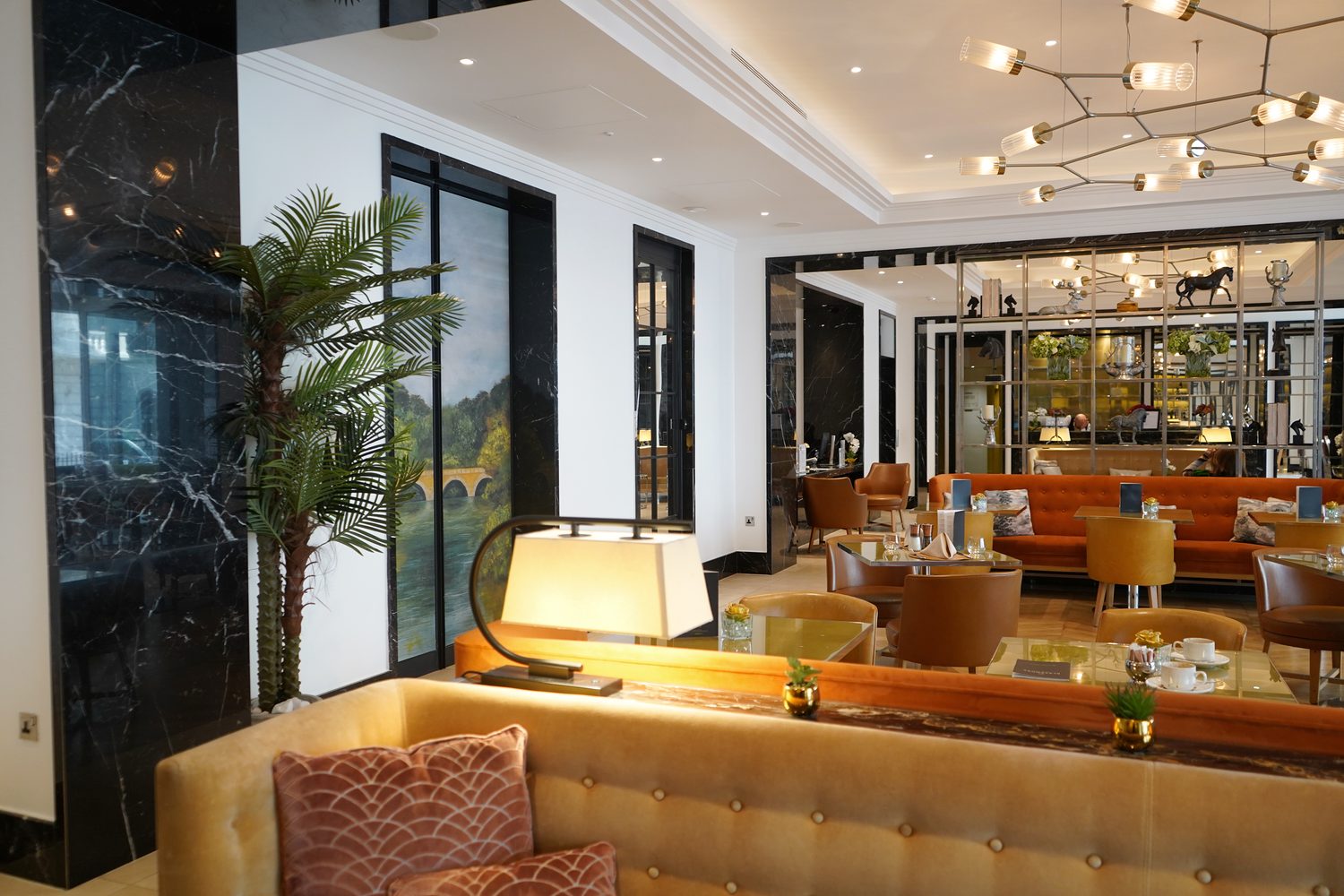 A Portoro Gold marble column in the hotel lounge, Blakemore Hyde Park - Roma Marble