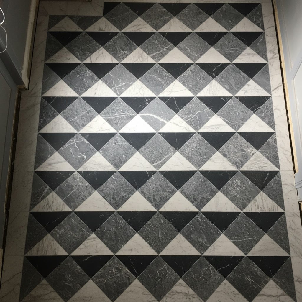 Bardiglio Grey, Carrara, Nero Marquina floor by Roma Marble, London