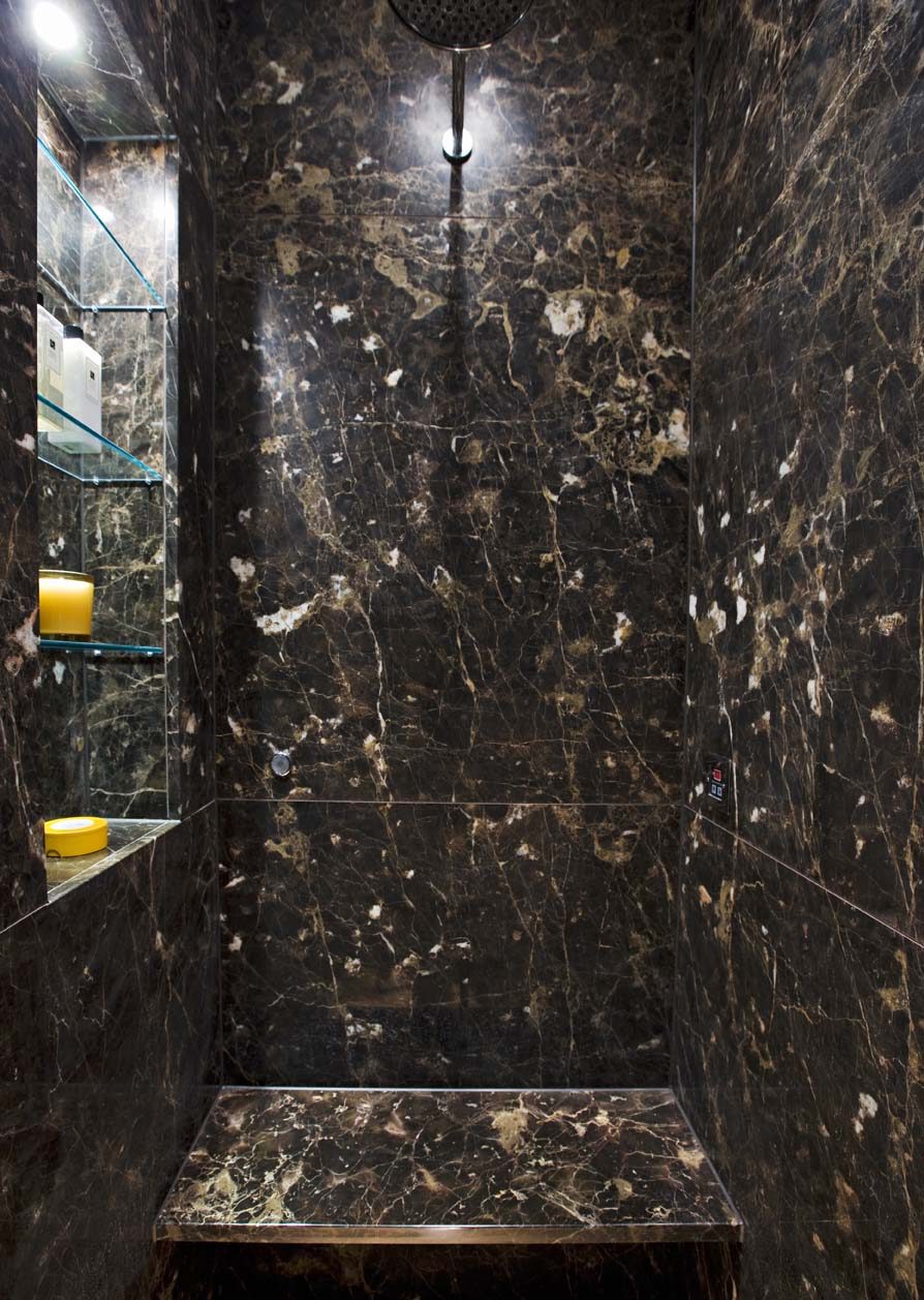 Marron Imperiale bathroom by Roma Marble, London
