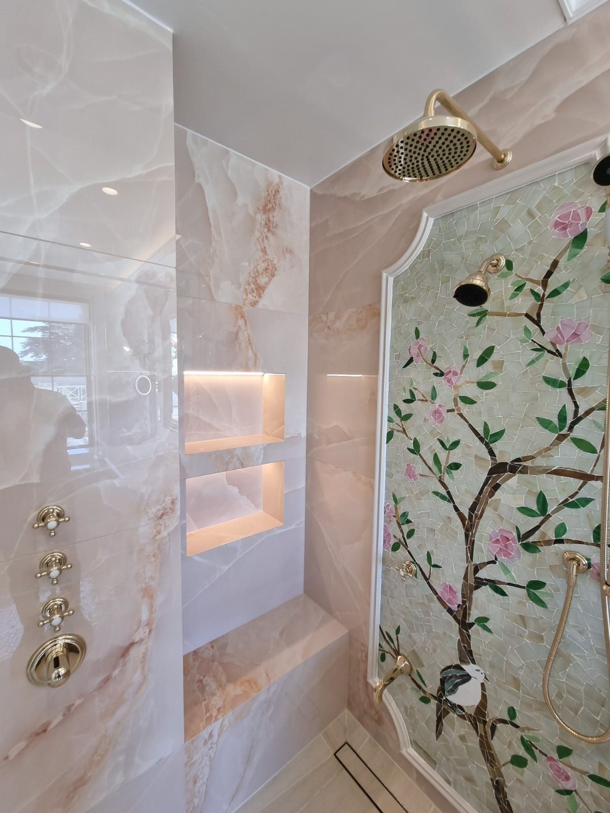 Pink Onyx bathroom by Roma Marble, London