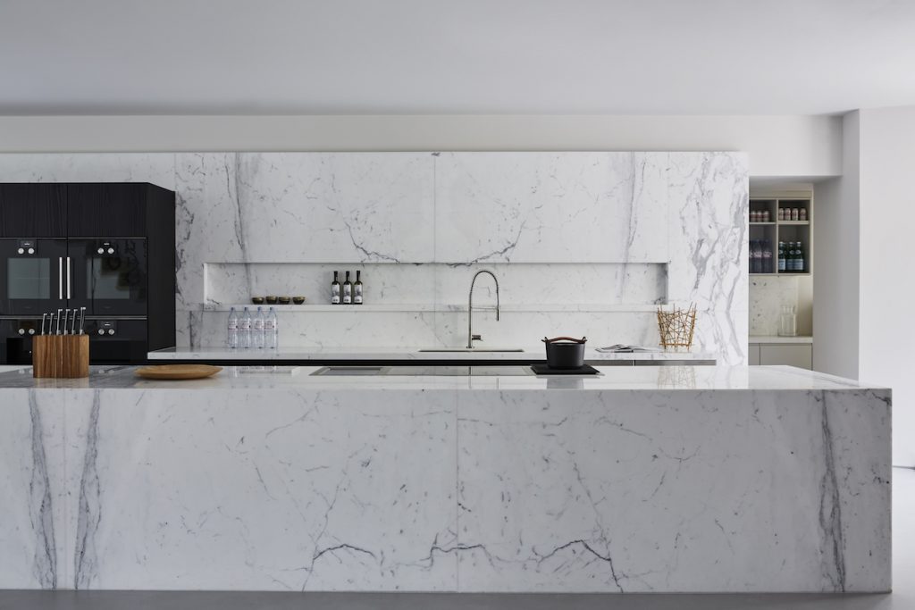 Portland stone stairs meet a Statuario marble bath surround — Randolf Road, Roma Marble