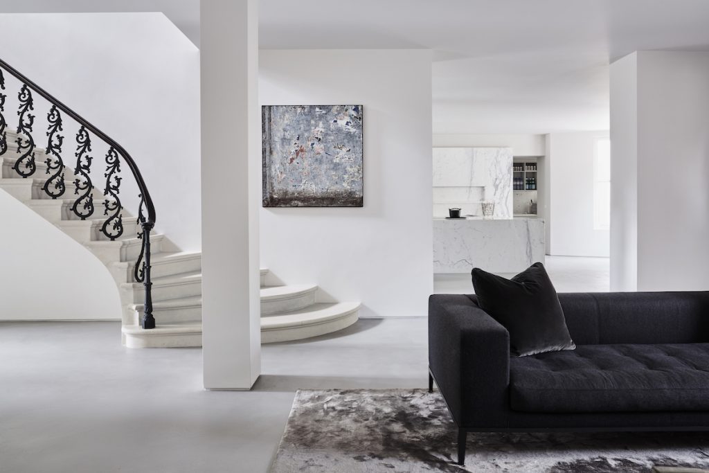 Portland stone stairs meet a Statuario marble bath surround — Randolf Road, Roma Marble